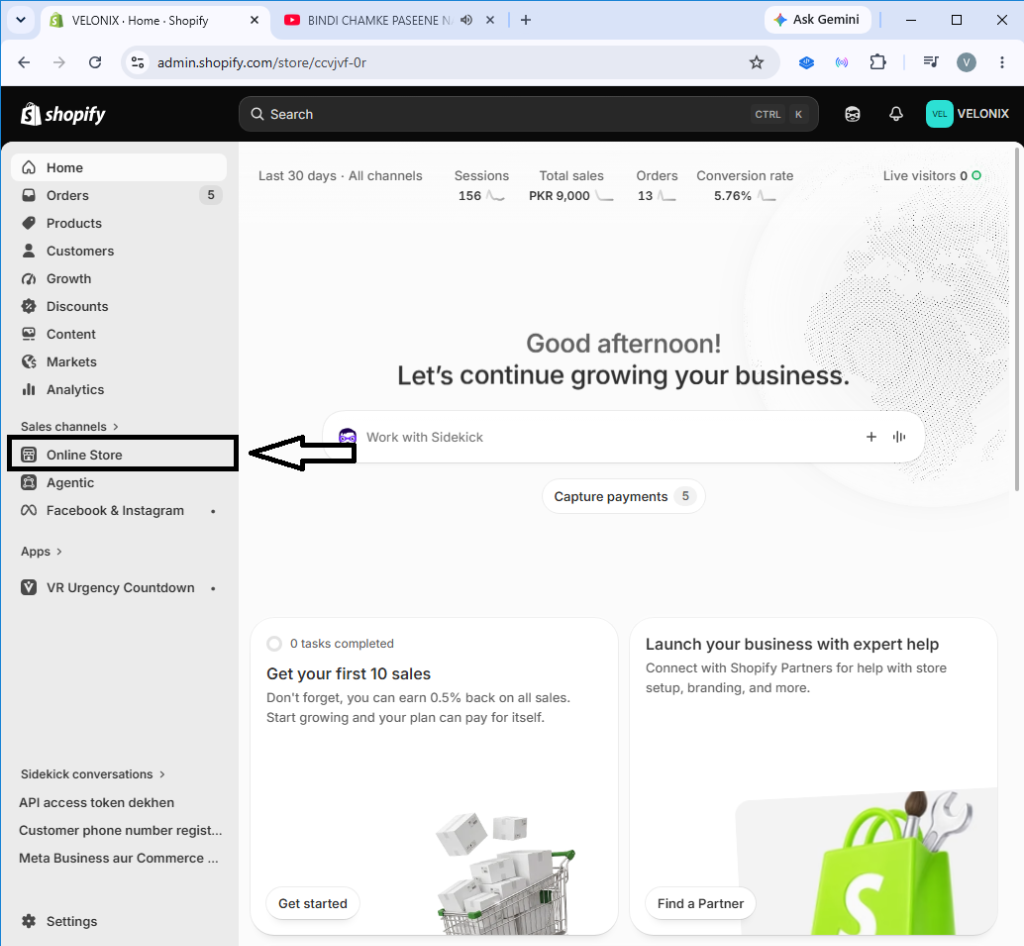 Shopify Admin Online Store Step 1