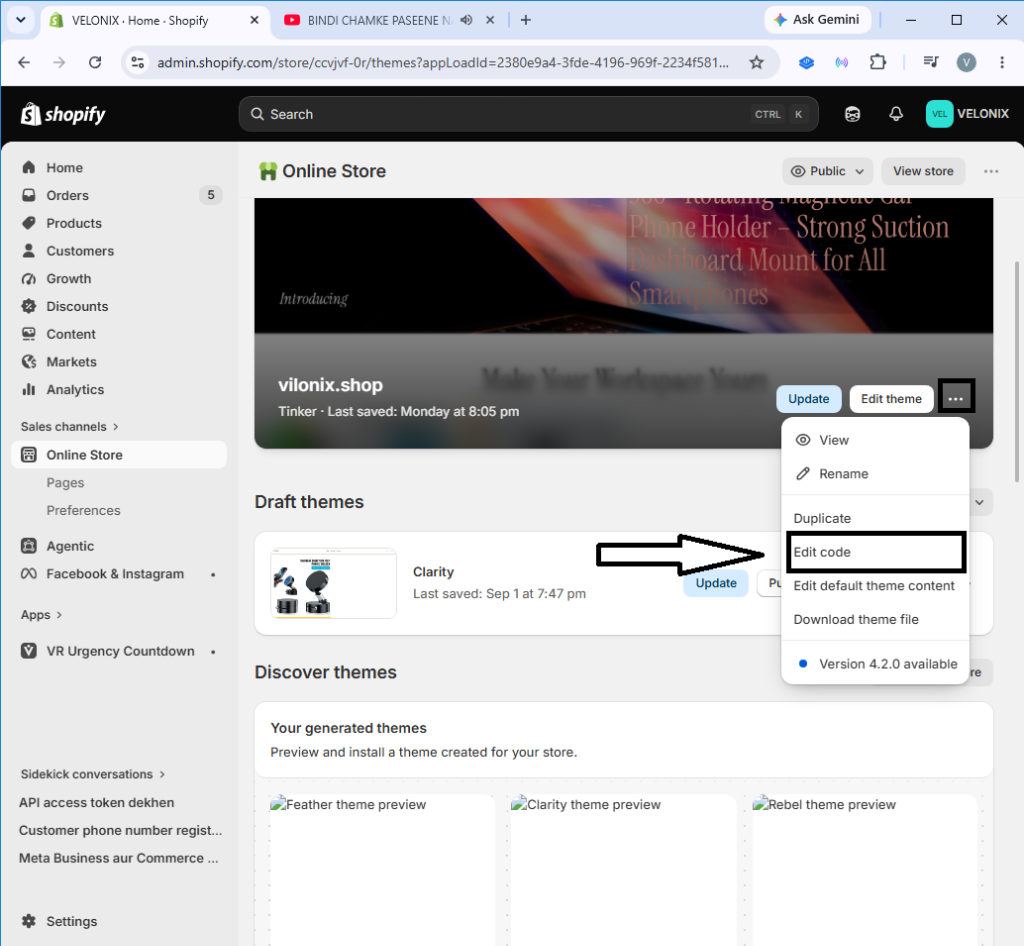 Shopify Themes Edit Code Step 2