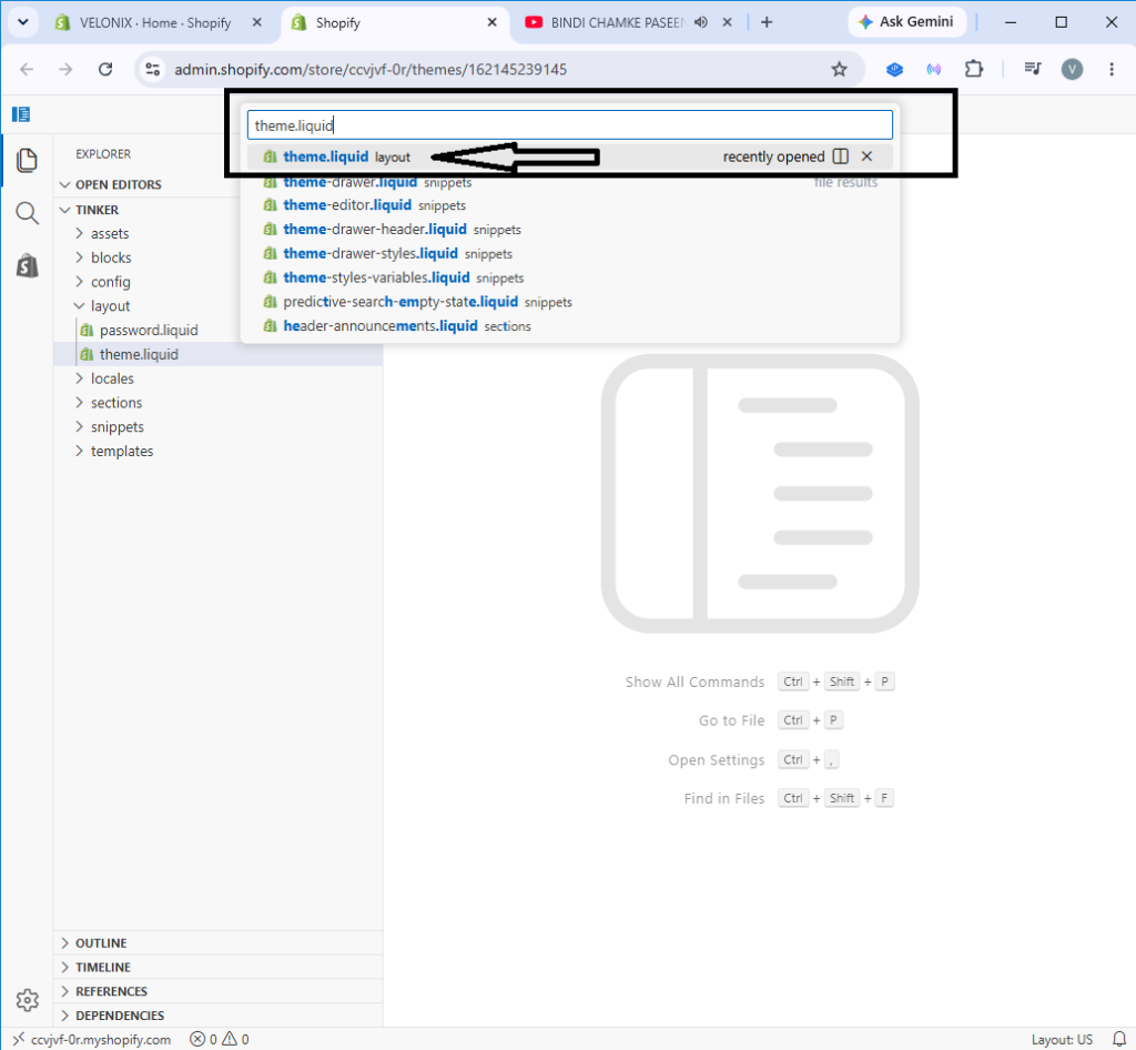 Select theme.liquid file Step 4