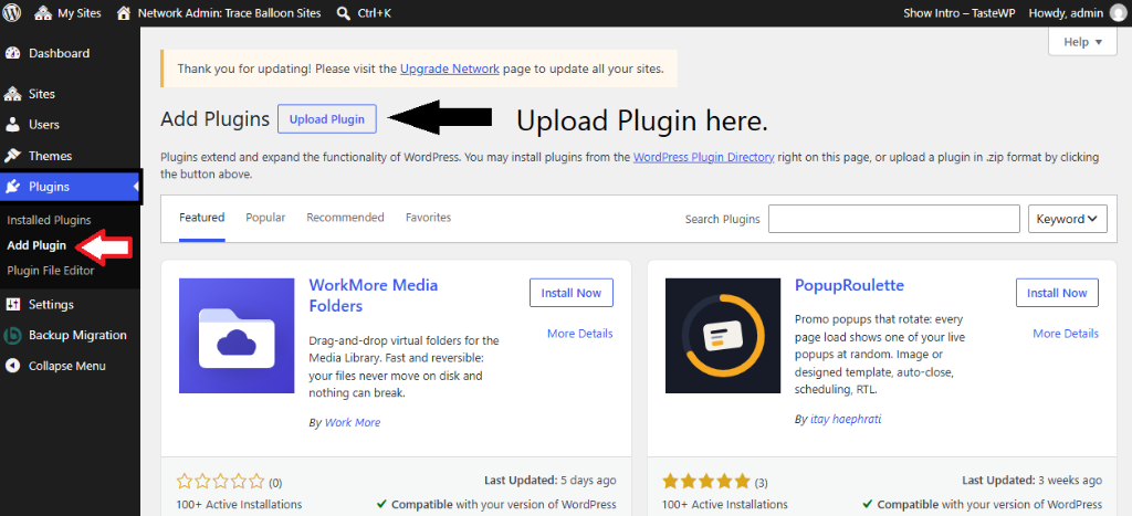 WP Admin Upload Plugin Step 2