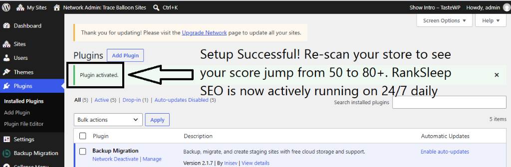 Plugin activated success banner Step 5